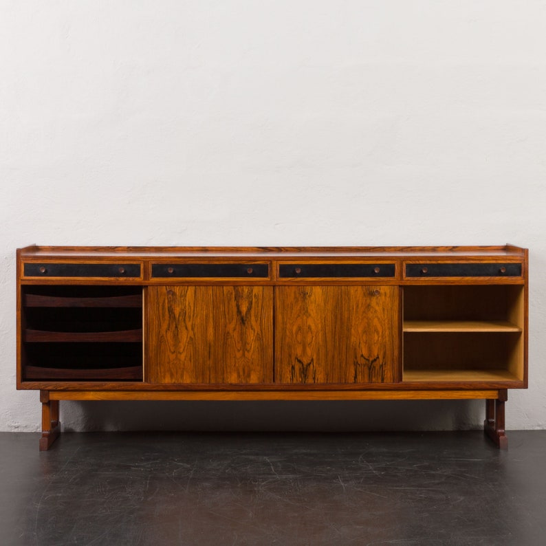 Mid-century modern rosewood sideboard with drawers finished in black leather, Denmark, 1960s image 4