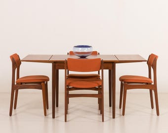 Erik Buch Teakholz- und Wollstühle, 4er Set, Dänemark, 1960er Jahre