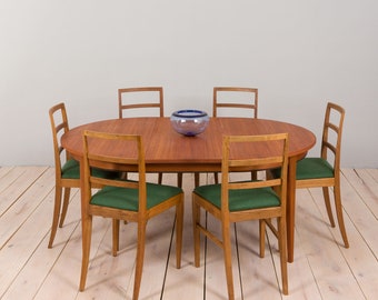 Set Of 6 Fritz Hansen Danish Solid Oak, Ladder Back Dining Chairs With New Forest Green Upholstery, 1950