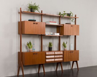 Italian mid-century free-standing wall unit in teak and rosewood, 1960s