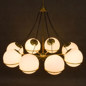 Italian brass chandelier with 8 large, opaline glass globes image 4