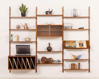 Preben Sorensen PS System teak wall unit with vinyl records cabinet, Randers, Denmark, 1960s