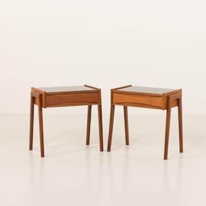 Pair of Arne Vodder style bedside tables, teak nightstands, Denmark 1960s