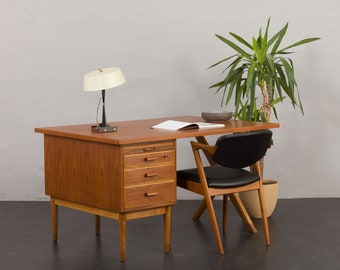 Teak and oak double-sided desk with X-shaped legs in the style of Borge Mogensen, Denmark, 1960s