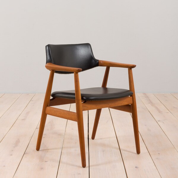 Danish mid century Solid Teak Armchair by Erik Kierkegaard in black aniline leather, 1960s