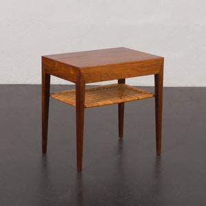 Rosewood and Cane Side Table w. hidden drawer by Severin Hansen for Haslev, Denmark, 1960s