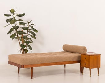 Scandinavian mid century daybed in natural boucle fabric, Denmark 1960s