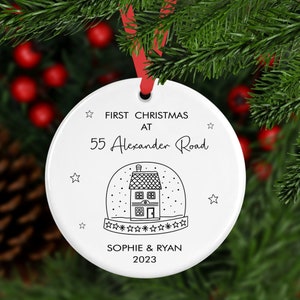 Personalised First Christmas at Address New Home Ceramic Christmas Tree Ornament Decoration Bauble