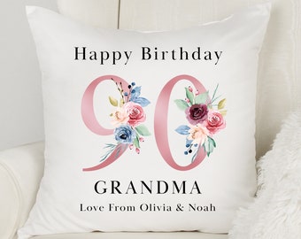 Personalised 90th Birthday Cushion Pillow - Custom Message Gifts & Unique Present Ideas for Mum, Grandma, Auntie, Sister or Friend