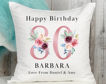Personalised 80th Birthday Cushion Pillow - Custom Message Gifts & Unique Present Ideas for Mum, Grandma, Auntie, Sister or Friend