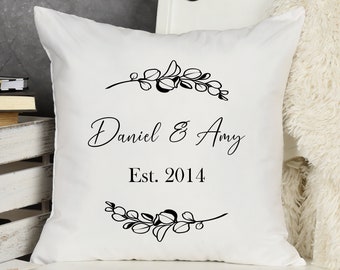 Personalised Anniversary Cushion Pillow - Custom Eucalyptus Wedding Gifts & Unique Present Ideas