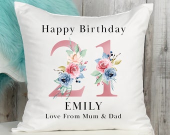 Personalised 21st Birthday Cushion Pillow - Custom Message Gifts & Unique Present Ideas for Daughter, Sister or Friend