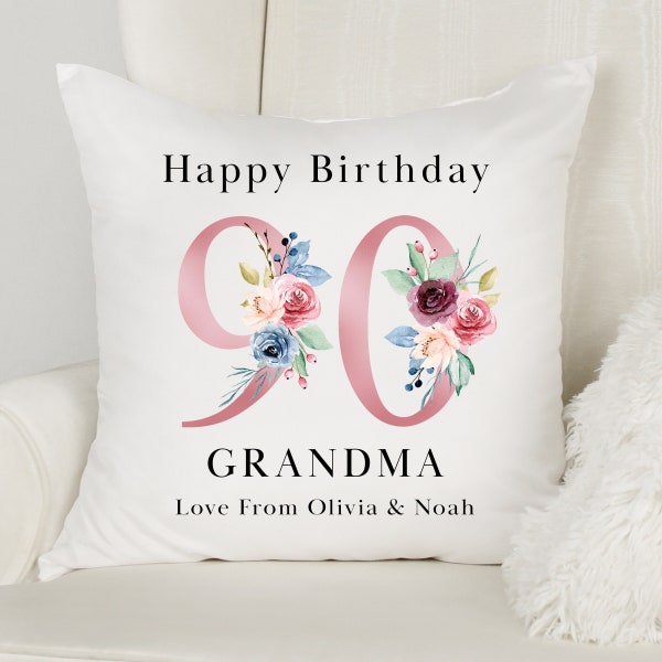 Personalised 90th Birthday Cushion Pillow - Custom Message Gifts & Unique Present Ideas for Mum, Grandma, Auntie, Sister or Friend