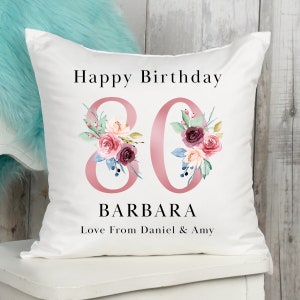 Personalised 80th Birthday Cushion Pillow Custom Message Gifts & Unique Present Ideas for Mum, Grandma, Auntie, Sister or Friend White
