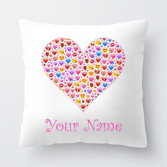 Personalised Girls Heart Emoji Cushion Pillow Birthday Present Custom Gift