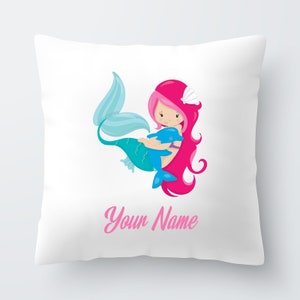 Personalised Girls Mermaid Dolphin Cushion Pillow Birthday Present Custom Gift