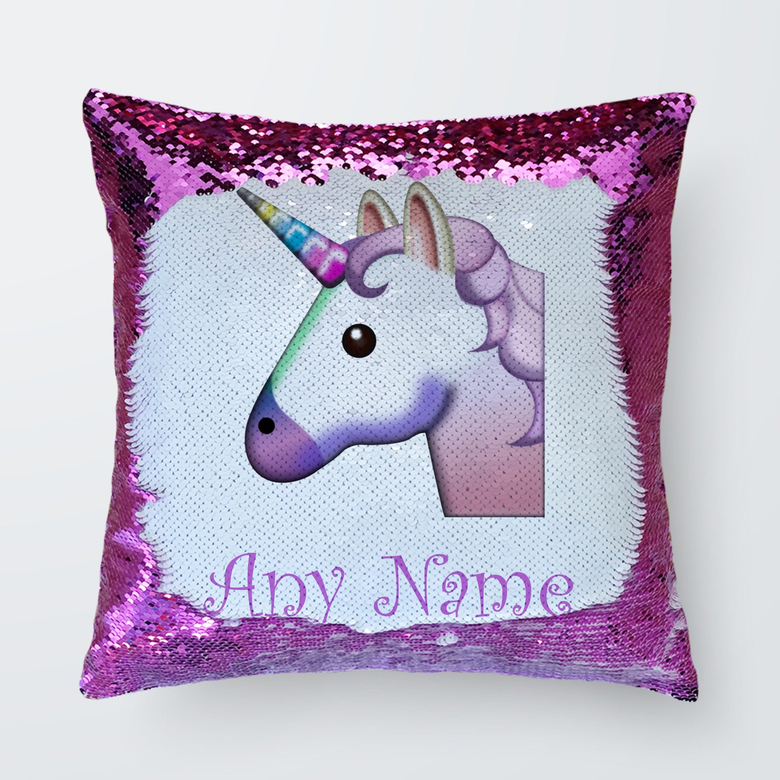 Personalised Girls Unicorn Emoji Pink Sequin Cushion Pillow Etsy