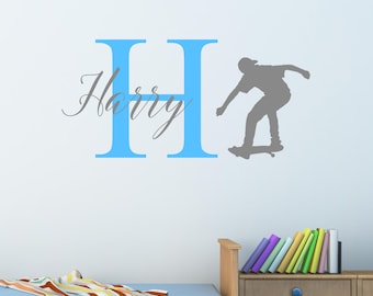 Personalised Skateboarding Wall Sticker Wall Decal Childrens Kids Nursery Bedroom Playroom Vinyl