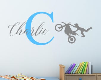 Personalised Moto Cross Wall Sticker Wall Decal Childrens Kids Nursery Bedroom Playroom Vinyl