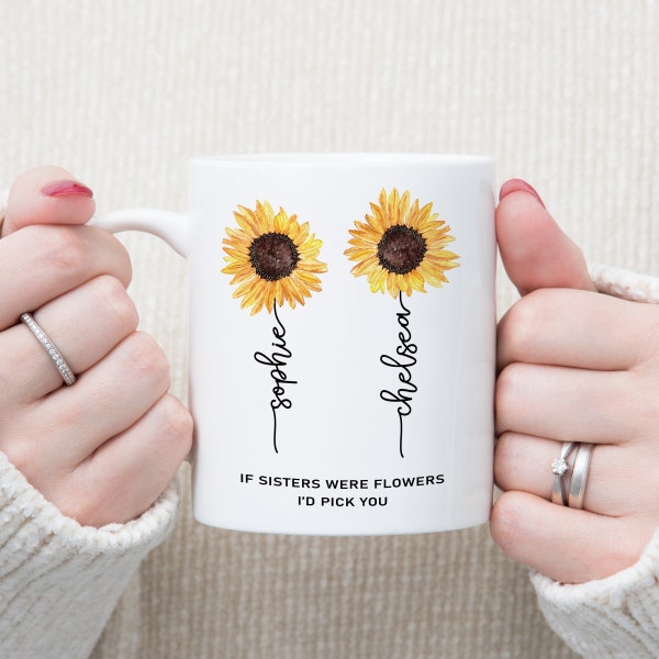 Personalised Sister Flower Mug Cup Gifts Ideas Presents For Sisters Birthday Sunflower