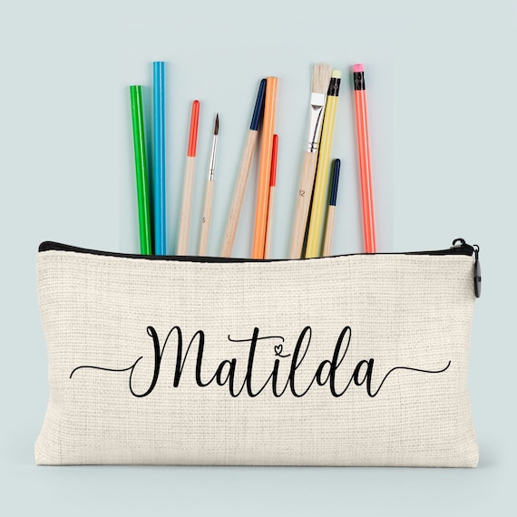 Personalised Girls Name Pencil Case Make up Bag School Kids Custom Gift Hessian Style Etsy UK