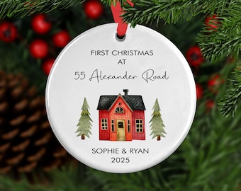 Personalised First Christmas at Address New Home Ceramic Christmas Tree Ornament Decoration Bauble 2025