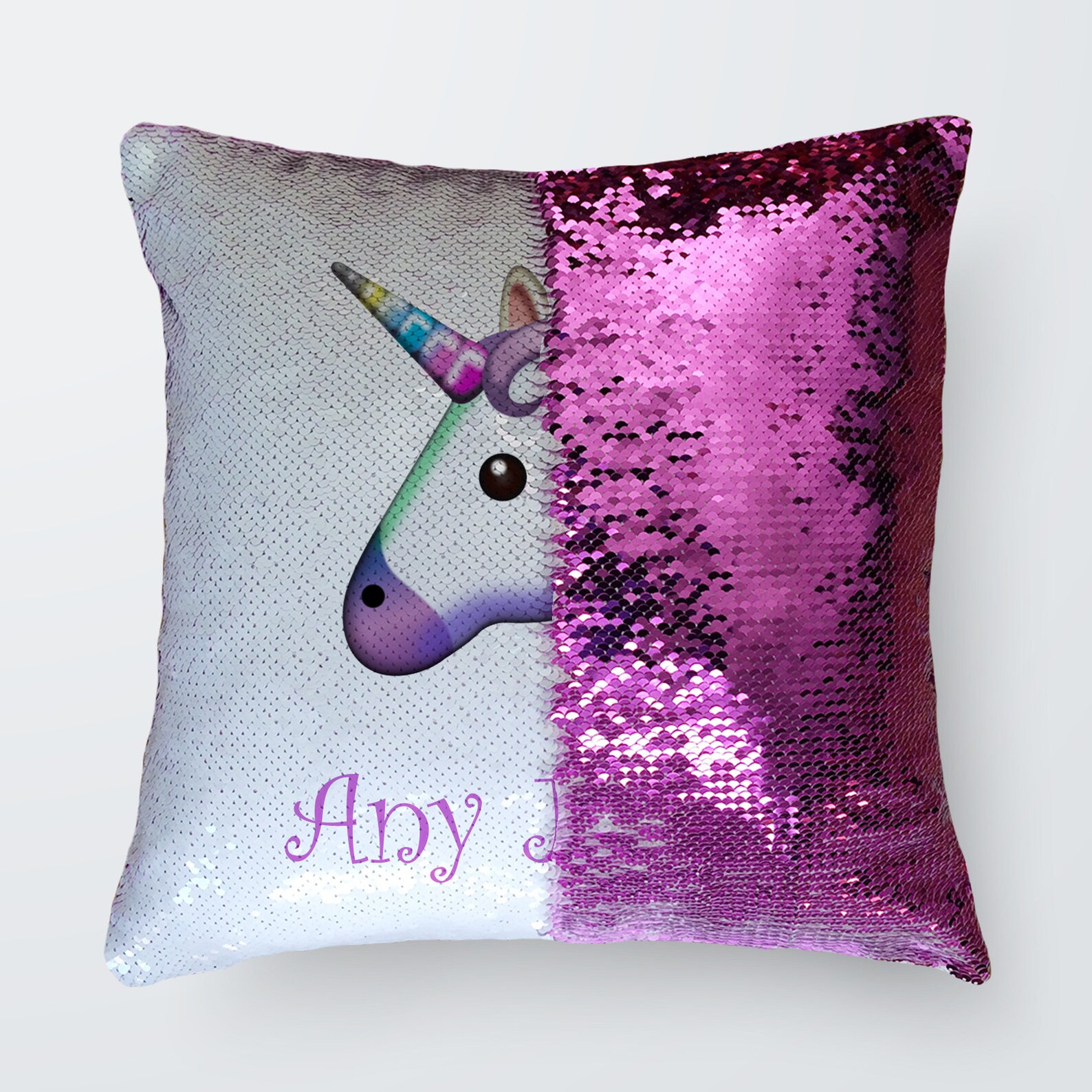 Personalised Girls Unicorn Emoji Pink Sequin Cushion Pillow Etsy