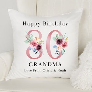 Personalised 80th Birthday Cushion Pillow Custom Message Gifts & Unique Present Ideas for Mum, Grandma, Auntie, Sister or Friend image 3