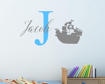 Personalised Pirate Ship Wall Sticker Wall Decal Childrens Kids Nursery Bedroom Playroom Vinyl