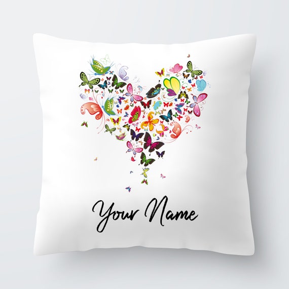 Personalised Butterfly Heart Cushion Pillow Birthday Present Custom Gift  Valentine's Day