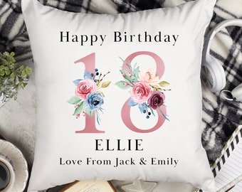 Personalised 18th Birthday Cushion Pillow - Custom Message Gifts & Unique Present Ideas for Daughter, Sister or Friend