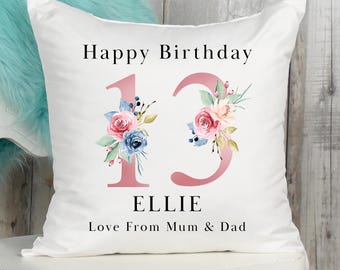 Personalised 13th Birthday Cushion Pillow - Custom Message Gifts & Unique Present Ideas for Daughter, Sister, Niece or Friend