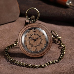 Personalized Walnut Wood Pocket watch Custom Engraved Gift for Special Occasions, Engraved with your message or initials. Walnut