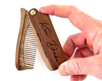 Peine de Madera Grabada, Peine de Barba Personalizado con Estuche de Cuero, Peine de Bigote, Peine de Madera Plegable, Peine de Madera Personalizado con ESTUCHE DE CUERO