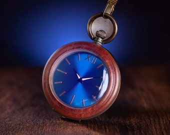 Personalized Wood Pocket Watch, Engraved Stainless Steel Gift