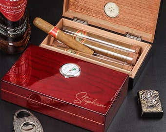 Caja humidor de cigarros de lujo personalizada con acabado de piano: regalos para padrinos de boda, estuche de viaje para cigarros, regalo para él