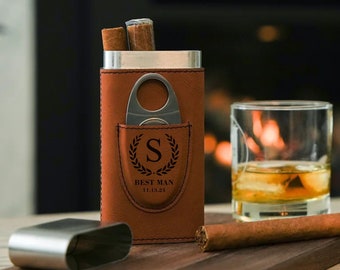 Personalized Cigar Case with Cutter - Groomsmen Gifts, Cigar Travel Case, Gift for Him