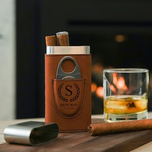 Personalized Cigar Case with Cutter - Groomsmen Gifts, Cigar Travel Case, Gift for Him