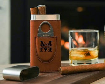 Personalized Monogram Cigar Case with Cutter - Cigar Aficionado Travel Case, Gift for Him, Leatherette Cigar Case, Gift for Husband