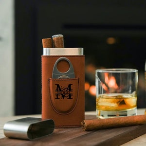 Personalized Travel Cigar Case Cutter Set, Cigar Holder With Cutter ...