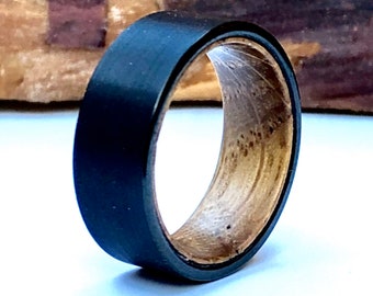 Wooden Engagement Rings Whiskey Barrel Men S Wood Ring Etsy