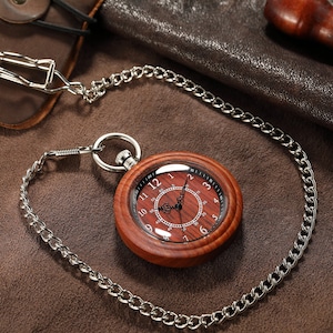 PERSONALIZED Five Year Wood Anniversary gift for Husband, Men's Wood Pocket Watch for Men, Groomsmen Pocket Watch Gift Custom Wood Pocket Red Sandalwood