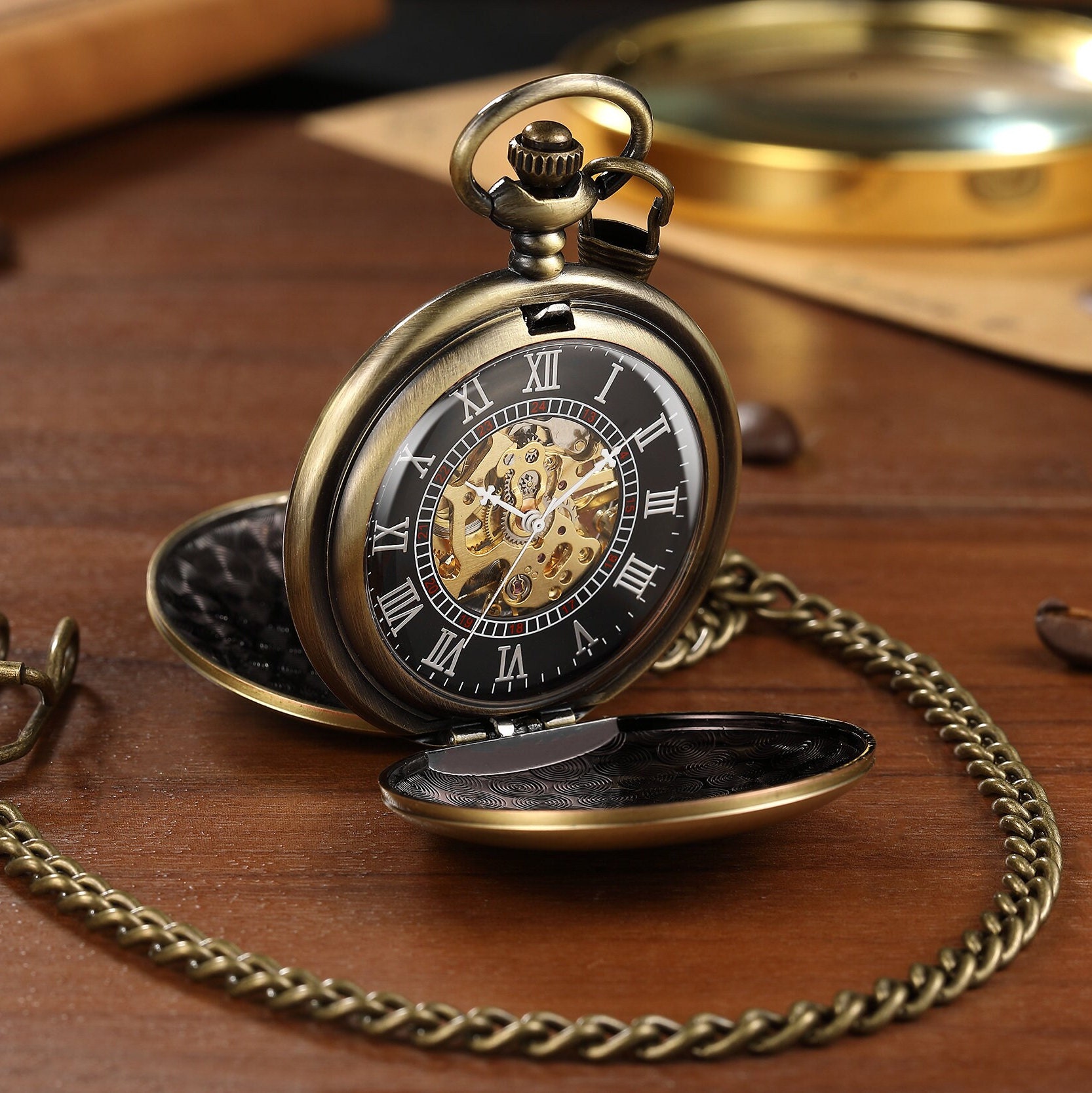 Custom Engraved Mechanical Pocket Watch for Men, Personalized Pocketwatch Watch for Husband Anniversary, Steampunk Pocket Watch Engraved