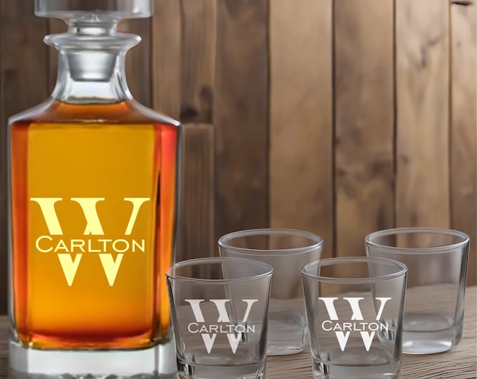 Personalized Whiskey Decanter Set with Glasses, Personalized Decanter Gift for Husband Boyfriend Birthday Anniversary Home Bar Wedding Gift