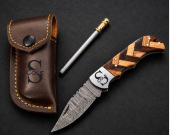 Personalisiertes Geschenk für Freund, Damaszener Taschenmesser, Taschenmesser mit Gravur für Ihn, Jubiläumsgeschenk für Freund, Geburtstagsgeschenk