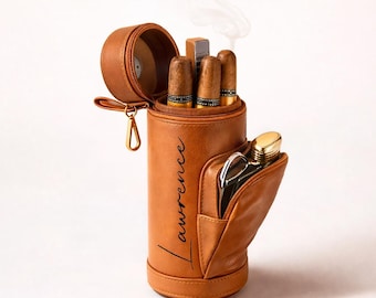 Personalized Leather Travel Cigar Humidor, Golf Gift