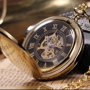 Specialgraverat Steampunk-fickur, bronsdubbeljägarur bild 2