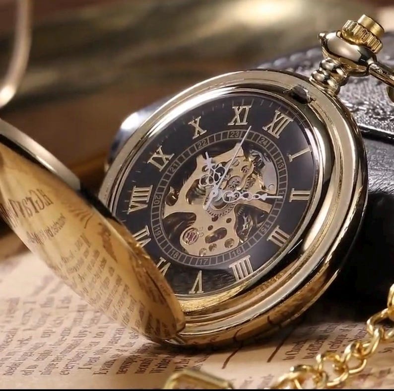 Specialgraverat Steampunk-fickur, bronsdubbeljägarur bild 2