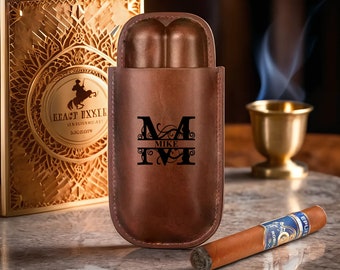 Personalized Luxury High End PU Leather Travel Cigar Case - Groomsmen Gifts, Anniversary Gift, Cigar Accessories Gift for Boyfriend, Dad