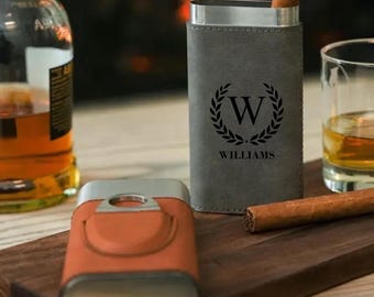 Personalized Cigar Case with Cutter – Engraved Leatherette Travel Holder